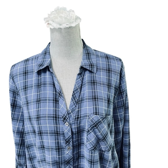 J. Jill Mixed Tartan Plaid Button Down Tunic Shirt 100% Cotton Blue Size XL - Picture 5 of 13